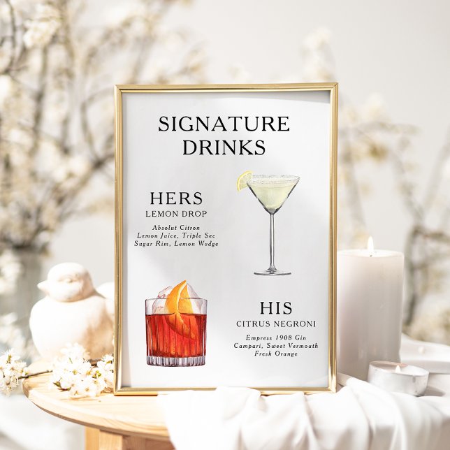 Signature Boissons Mariage Cocktail Menu Poster (Créateur téléchargé)