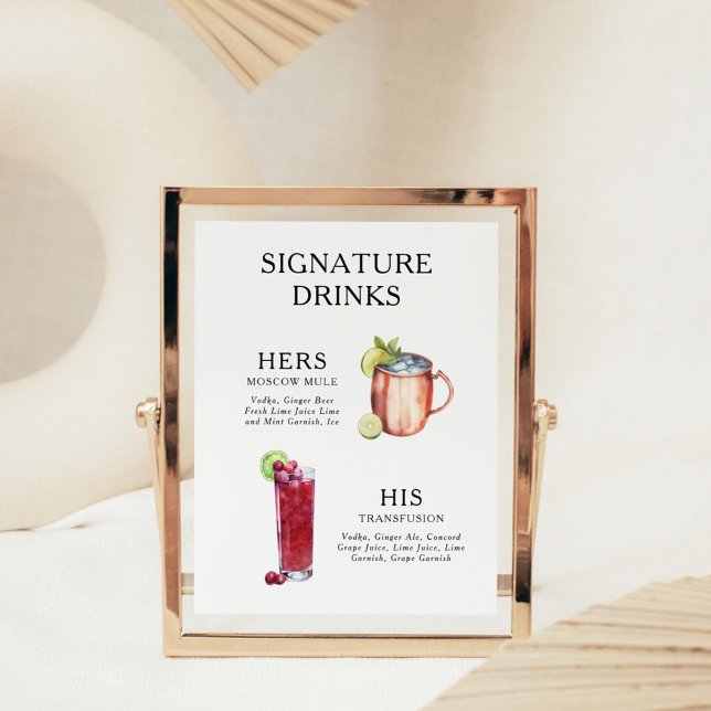 Signature Boissons Mariage Cocktail Menu Poster (Créateur téléchargé)