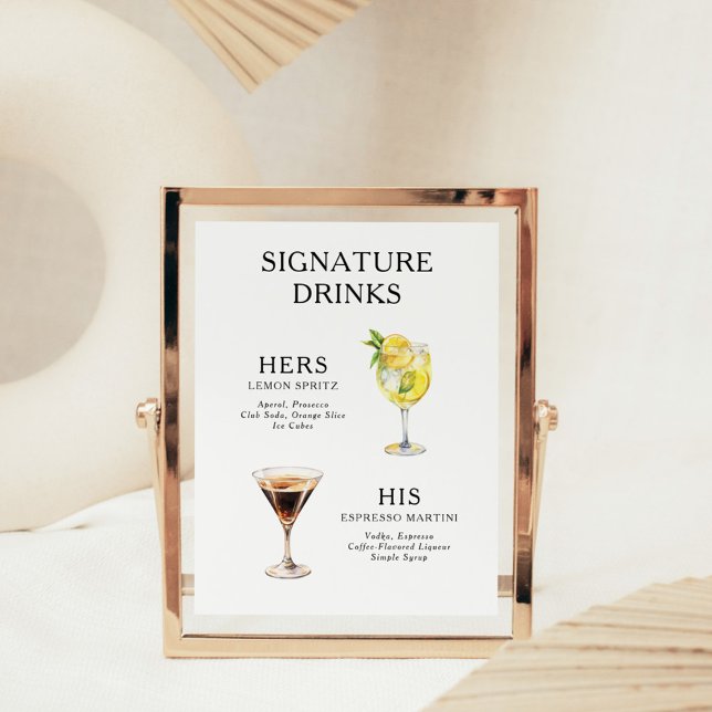 Signature Boissons Mariage Cocktail Menu Poster (Créateur téléchargé)