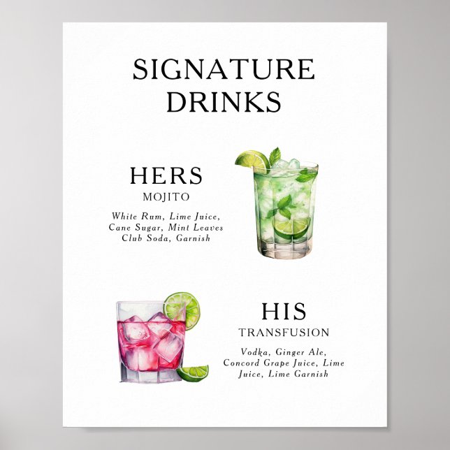 Signature Boissons Mariage Cocktail Menu Poster (Devant)