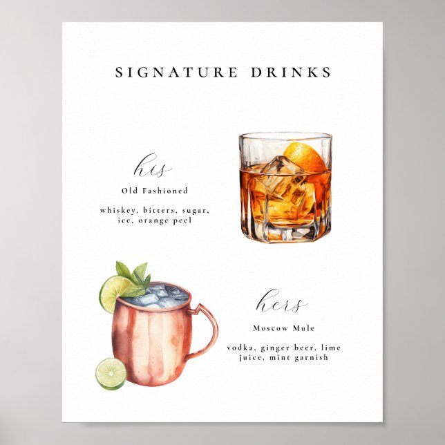 Signature Boissons Mariage Cocktails Poster (Devant)