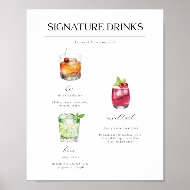 Signature Boissons Mariage Cocktails Poster (Devant)