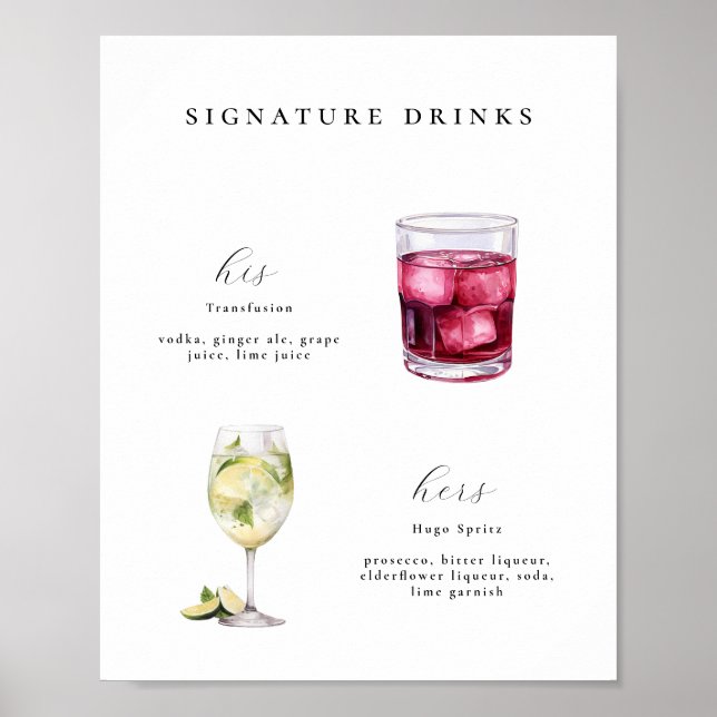 Signature Boissons Mariage Cocktails Poster (Devant)