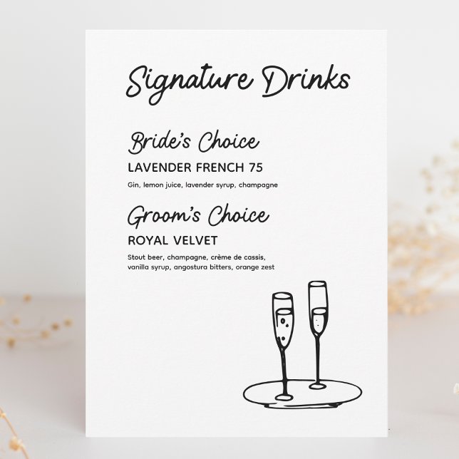 Signature Boissons Moderne Minimaliste Mariage Sig (Cheers to love! Custom signature drink signs to showcase your bride and groom's favorite sips.)
