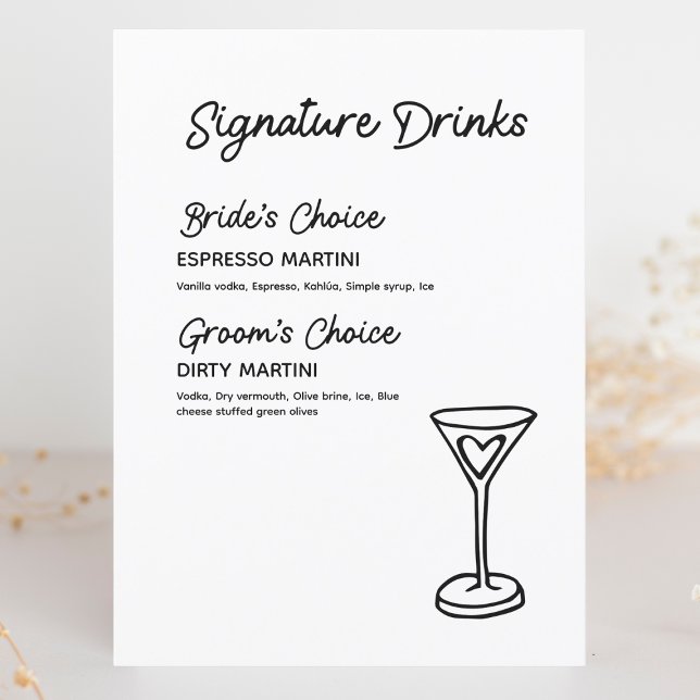 Signature Boissons Moderne Minimaliste Mariage Sig (Add a personal touch to your wedding reception with this stylish signature drinks menu.)