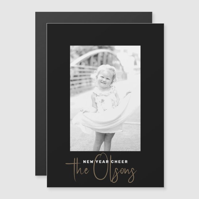 Signature Cheer Chic Noir Nouvel An Carte photo (Devant / Derrière)
