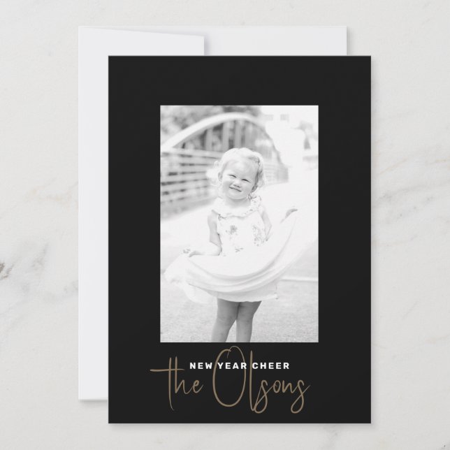 Signature Cheer Chic Noir Nouvel An Carte photo (Devant)