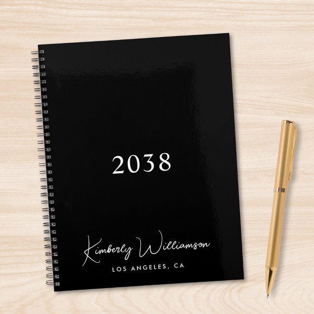 Signature Chic Monogramme Écriture Manuscrite Noir (Chic Signature Script Monogram Black Business Planner)
