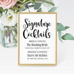 Signature Cocktails Mariage de script noir moderne