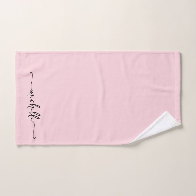 Signature de nom de monogramme rose pâle élégant (Serviette à main)