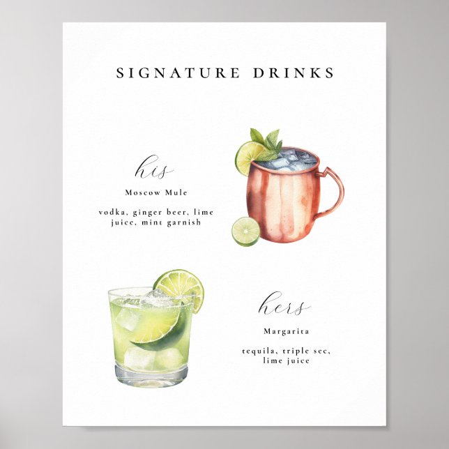 Signature Drinks Wedding Cocktails Poster (Devant)