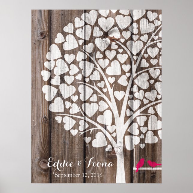 signature mariage livre d'or oiseau bois rose (Devant)