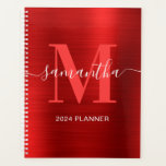 Signature Monogramme Rouge Métallisé<br><div class="desc">Créez votre propre agenda ou carnet de rendez-vous personnalisé avec un nom girly et un monogramme pour elle.
Le graphique d'art numérique en feuille métallique fausse rouge imprimera comme une photo.
Le monogramme contemporain rouge et blanc avec un design de calligraphie de style signature élégant peut être personnalisé.</div>