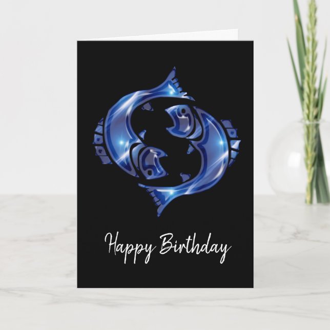SIGNE Bleu Pisces Carte Anniversaire (Devant)