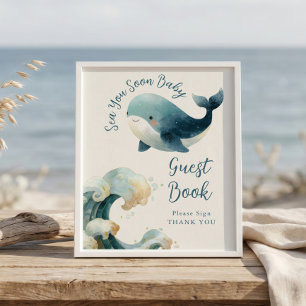 Signe de livre d'or de baby shower 'Sea You Soon' 