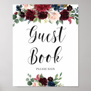 Signe de livre d'or floral bordeaux rose pâle