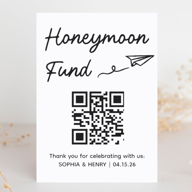 SIGNE DE Mariage DE COLONIES MINIÈRES (This sleek, minimal honeymoon fund sign with a QR code is perfect for modern tech-savvy weddings.)