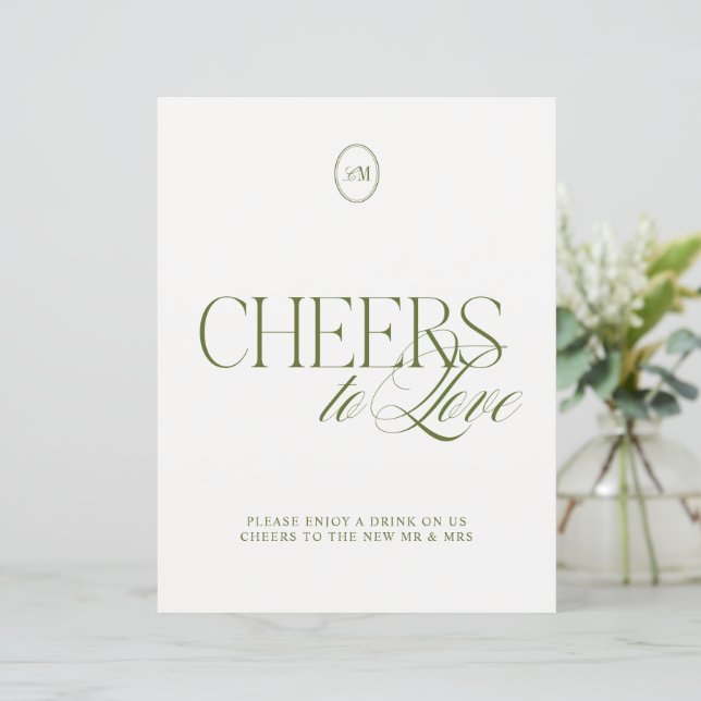 Signe de mariage vert olive 'À l'amour' (Debout devant)