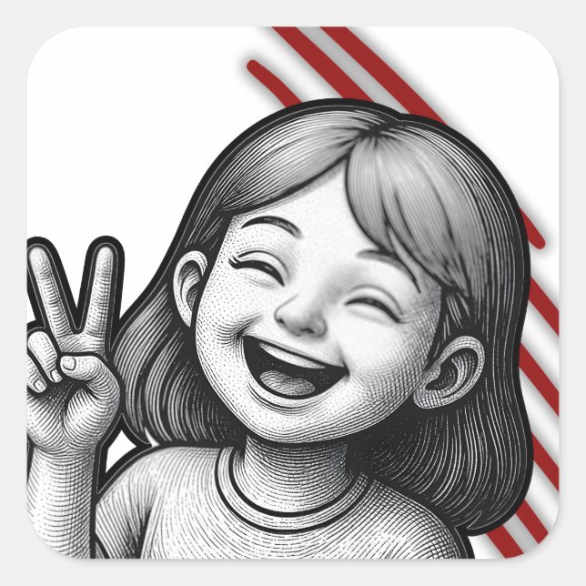 Signe de paix autocollant de fille mignonne – Ill  (Devant)
