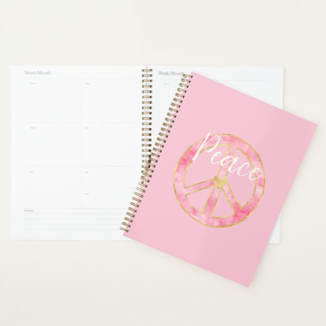 Signe de paix cœur or aquarelle rose (Devant avec enveloppe)