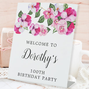 Signe De Table 100e anniversaire rose et blanc floral