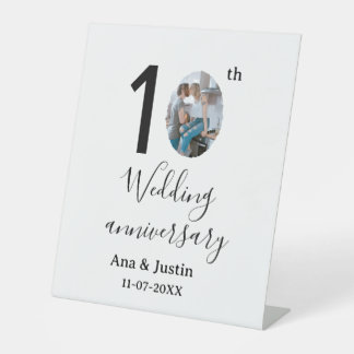 Signe De Table 10e anniversaire du mariage nom photo bold lettre