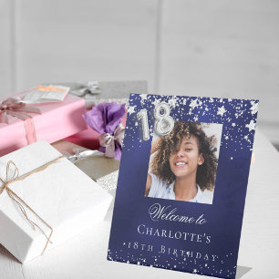 Signe De Table 18e anniversaire bleu argent étoiles photo bienven