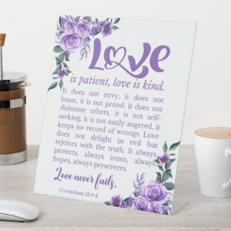 Signe De Table 1 Corinthiens 13:4-8 L'amour est Patient Purple Fl