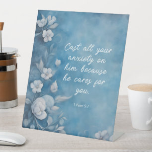 Signe De Table 1 Pierre 5:7 « Déversez toutes vos anxiétés » Bleu