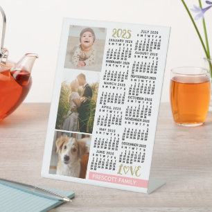 Signe De Table 2025 Calendrier Blush Pink Gold Family Photo Colla