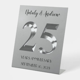 Signe De Table 25e anniversaire Mariage d'argent métallique