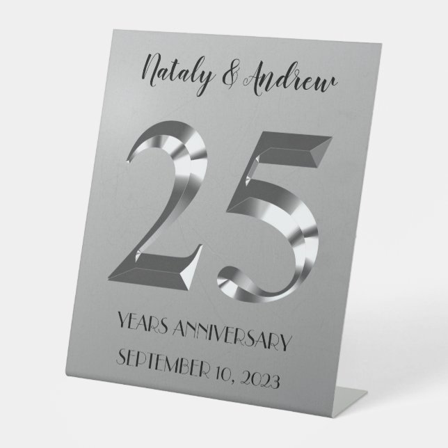 Signe De Table 25e anniversaire Mariage d'argent métallique (Recto)