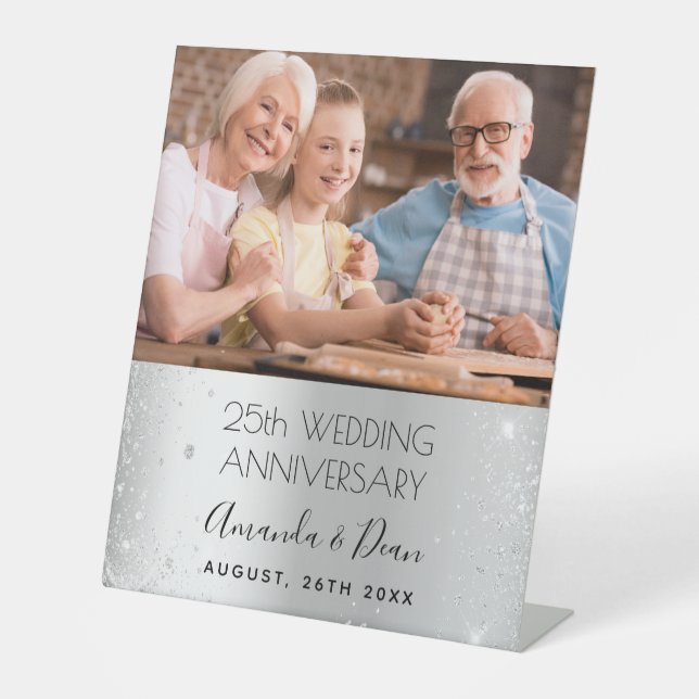 Signe De Table 25e anniversaire mariage d'argent photo bienvenue (Recto)