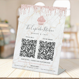 Signe De Table 2 Code QR Paie ici Cupcake Rose Pailleté Marbre