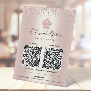 Signe De Table 2 Code QR Paiement Ici Cupcake Rose Gold Gouttes d