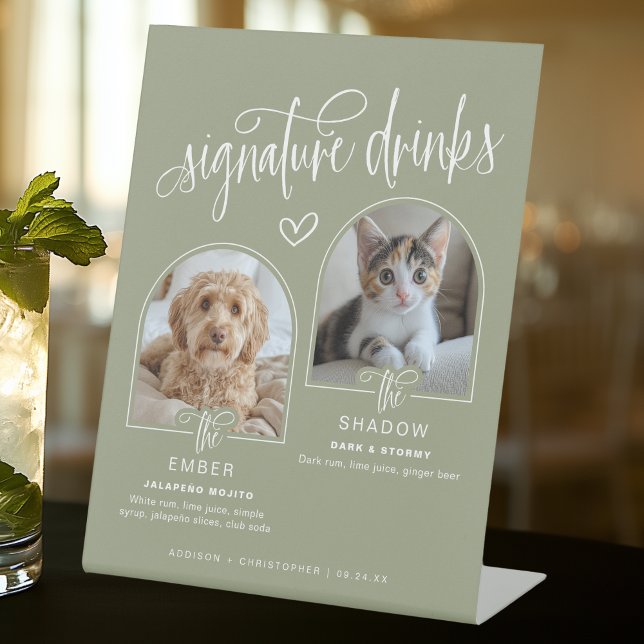 Signe De Table 2 Photo Mariage de Animaux de compagnie Signature  (Shown on an 8" x 10" pedestal sign)