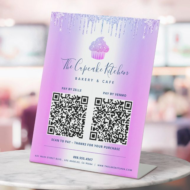 Signe De Table 2 QR Code Payer ici Purple Cupcake Parties scintil (Créateur téléchargé)