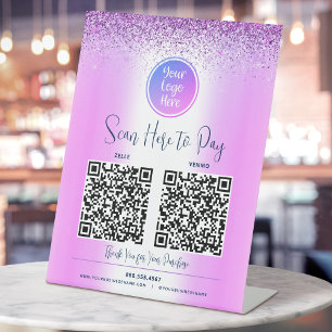 Signe De Table 2 QR Code Purple Parties scintillant Custom Logo A
