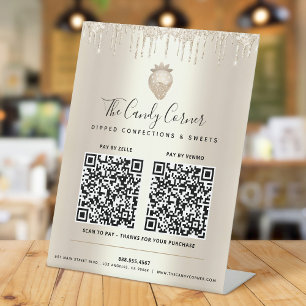 Signe De Table 2 QR Codes Payer ici Gold Parties scintillant Driv