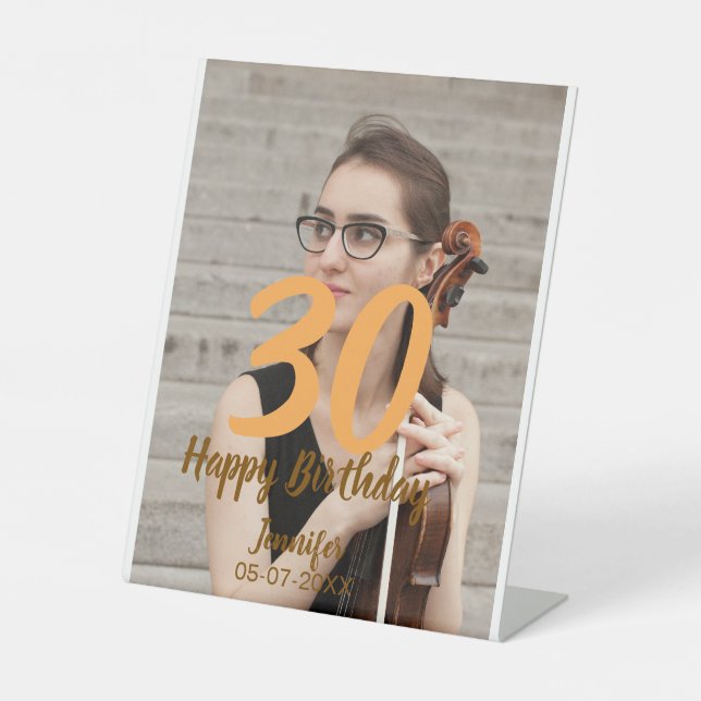 Signe De Table 30e anniversaire ajouter nom date année photo blan (Recto)
