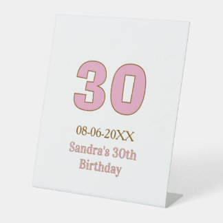 Signe De Table 30e anniversaire gras rose nom date simple mi