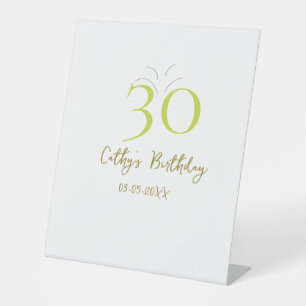 SIGNE DE TABLE 30E ANNIVERSAIRE VERT OR PASTEL RÉTRO DESSINÉ À LA