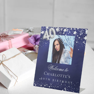 Signe De Table 40e anniversaire bleu argent étoiles photo bienven