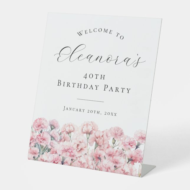 Signe De Table 40th Birthday Party January Birth Flower Welcome (Recto)