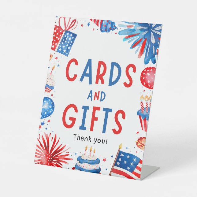 Signe De Table 4 juillet Feu d'artifice Patriotique Cartes et Cad (Recto)