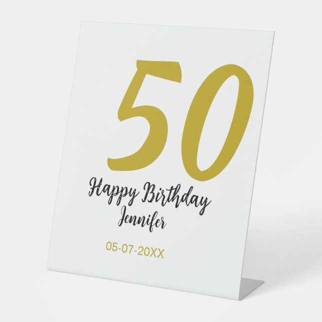 Signe De Table 50e anniversaire ajouter nom date année noire modè (Recto)