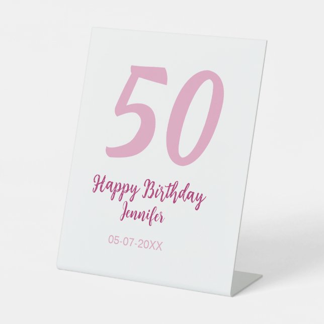 Signe De Table 50e anniversaire ajouter nom date année rose rouge (Recto)