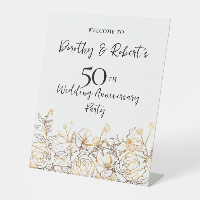 Signe De Table 50e anniversaire de Mariage Gold White Welcome (Recto)