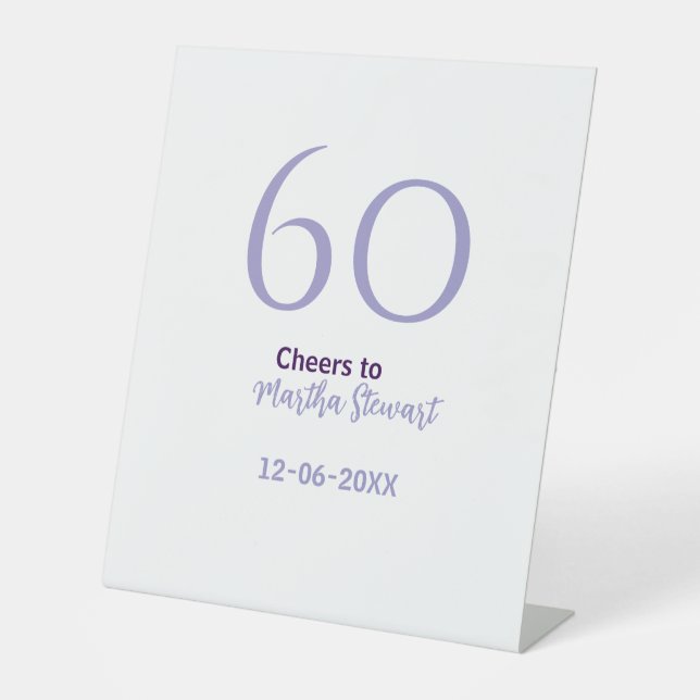 Signe De Table 60 ans et fêtard anniversaire violet nom date styl (Recto)