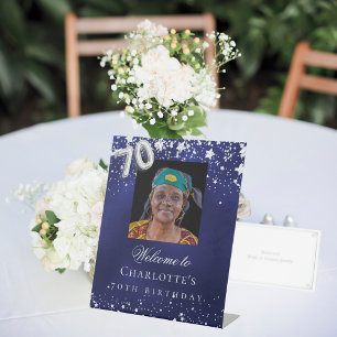Signe De Table 70e anniversaire bleu argent étoiles photo bienven